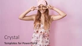  Presentation with pajama - Presentation design consisting of young-caucasian-woman-wearing-sleep background and a soft green colored foreground