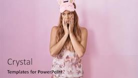  Presentation with sadness - Presentation theme enhanced with young-caucasian-woman-wearing-sleep background and a soft green colored foreground