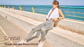  Presentation with sportswear - Presentation design having young-caucasian-woman-wearing-sportswear background and a  colored foreground