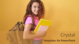  Presentation with student - Slide set enhanced with young-caucasian-woman-wearing-student background and a gold colored foreground