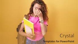  Presentation with student - Presentation with young-caucasian-woman-wearing-student background and a gold colored foreground