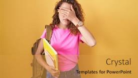  Presentation with sad woman - PPT theme having young-caucasian-woman-wearing-student background and a  colored foreground