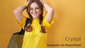  Presentation with student - Presentation having young-caucasian-woman-wearing-student background and a gold colored foreground