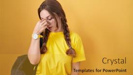  Presentation with student - Slide set consisting of young-caucasian-woman-wearing-student background and a gold colored foreground