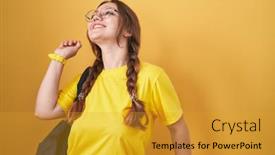  Presentation with yellow music - PPT layouts consisting of young-caucasian-woman-wearing-student background and a gold colored foreground