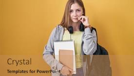  Presentation with lips mouth - Presentation theme consisting of young-caucasian-woman-wearing-student background and a yellow colored foreground