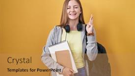  Presentation with student - PPT theme with young-caucasian-woman-wearing-student background and a  colored foreground