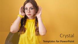  Presentation with deaf - Slide set enhanced with young-caucasian-woman-wearing-student background and a gold colored foreground