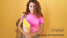  Presentation with woman crying - PPT theme with young-caucasian-woman-wearing-student background and a  colored foreground