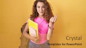  Presentation with payment - PPT layouts consisting of young-caucasian-woman-wearing-student background and a gold colored foreground