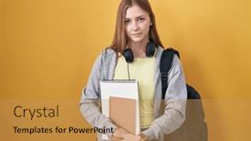  Presentation with simple - Presentation design consisting of young-caucasian-woman-wearing-student background and a  colored foreground
