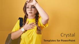  Presentation with fever - Slide deck having young-caucasian-woman-wearing-student background and a gold colored foreground