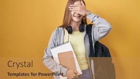  Presentation with blind - Theme having young-caucasian-woman-wearing-student background and a  colored foreground