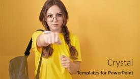  Presentation with violence - PPT theme enhanced with young-caucasian-woman-wearing-student background and a gold colored foreground