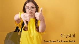  Presentation with conflict - Presentation enhanced with young-caucasian-woman-wearing-student background and a gold colored foreground