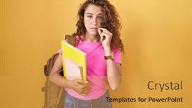  Presentation with lips mouth - Slides enhanced with young-caucasian-woman-wearing-student background and a gold colored foreground