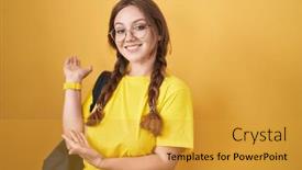  Presentation with student - Slides having young-caucasian-woman-wearing-student background and a gold colored foreground
