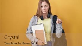  Presentation with woman sad - PPT theme consisting of young-caucasian-woman-wearing-student background and a  colored foreground