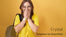  Presentation with student - PPT theme consisting of young-caucasian-woman-wearing-student background and a  colored foreground