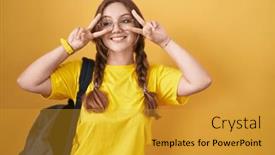  Presentation with student - Slides with young-caucasian-woman-wearing-student and a gold colored foreground