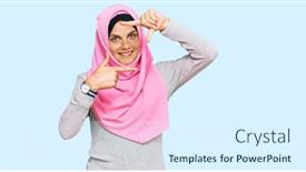  Presentation with islamic - Audience pleasing PPT layouts consisting of young-caucasian-woman-wearing-traditional backdrop and a sky blue colored foreground