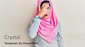  Presentation with traditional - PPT theme featuring young-caucasian-woman-wearing-traditional background and a soft green colored foreground