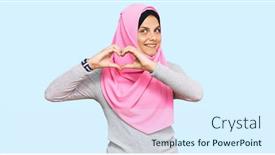  Presentation with love heart - Amazing PPT theme having young-caucasian-woman-wearing-traditional backdrop and a sky blue colored foreground