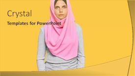  Presentation with islamic - Slide deck having young-caucasian-woman-wearing-traditional background and a yellow colored foreground