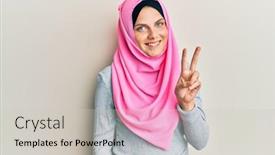  Presentation with islamic - Amazing slide deck having young-caucasian-woman-wearing-traditional backdrop and a light gray colored foreground