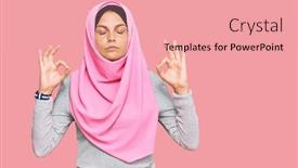  Presentation with islamic - PPT theme featuring young-caucasian-woman-wearing-traditional background and a coral colored foreground