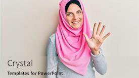  Presentation with islamic - Audience pleasing slide deck consisting of young-caucasian-woman-wearing-traditional backdrop and a light gray colored foreground