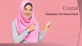  Presentation with islamic - Theme consisting of young-caucasian-woman-wearing-traditional background and a coral colored foreground