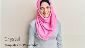  Presentation with islamic - Slides with young-caucasian-woman-wearing-traditional background and a soft green colored foreground