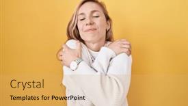  Presentation with self love - Slide set having young-caucasian-woman-wearing-white background and a yellow colored foreground