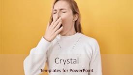  Presentation with sleepiness - PPT theme featuring young-caucasian-woman-wearing-white background and a  colored foreground