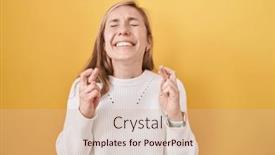  Presentation with hope - Theme consisting of young-caucasian-woman-wearing-white background and a coral colored foreground