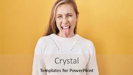  Presentation with emotion - PPT layouts consisting of young-caucasian-woman-wearing-white background and a coral colored foreground