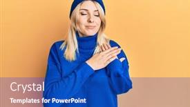  Presentation with wool - Colorful slides enhanced with young-caucasian-woman-wearing-wool backdrop and a cobalt blue colored foreground
