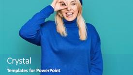  Presentation with wool - Amazing PPT theme having young-caucasian-woman-wearing-wool backdrop and a ocean colored foreground