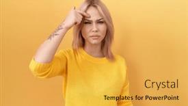  Presentation with acne - PPT layouts enhanced with young-caucasian-woman-wearing-yellow background and a yellow colored foreground