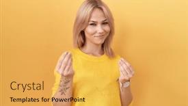  Presentation with salary - PPT layouts consisting of young-caucasian-woman-wearing-yellow background and a yellow colored foreground