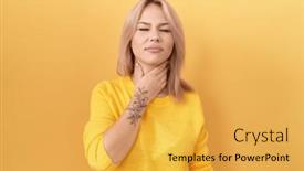  Presentation with sore throat - Slide deck with young-caucasian-woman-wearing-yellow background and a yellow colored foreground