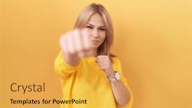  Presentation with violence - Slides consisting of young-caucasian-woman-wearing-yellow background and a yellow colored foreground