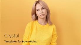  Presentation with tired - Presentation theme having young-caucasian-woman-wearing-yellow background and a yellow colored foreground