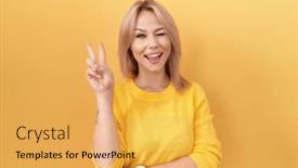  Presentation with yellow - Theme enhanced with young-caucasian-woman-wearing-yellow background and a  colored foreground