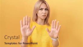  Presentation with yellow - Presentation theme featuring young-caucasian-woman-wearing-yellow and a yellow colored foreground