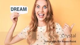  Presentation with dream - Slide deck with young-caucasian-woman-with-blond background and a coral colored foreground