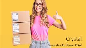  Presentation with hair - Slides having young-caucasian-woman-with-blond background and a yellow colored foreground