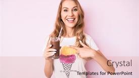 Presentation with milkshake - Audience pleasing PPT theme consisting of young-caucasian-woman-with-blond backdrop and a coral colored foreground