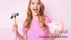  Presentation with piggy bank - Slide deck enhanced with young-caucasian-woman-with-blond background and a lemonade colored foreground